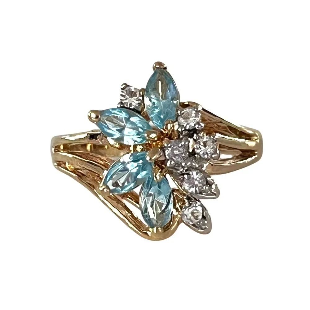 Vintage 1980s Uncas Crystal Cluster Ring Size 9 14KTGE Gold Plate - 14E